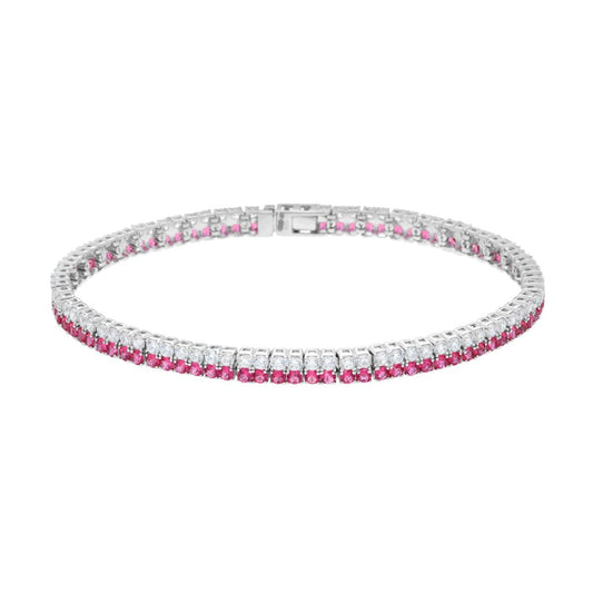 Bracciale tennis doppio con zirconi bianchi e rosa - argento 925