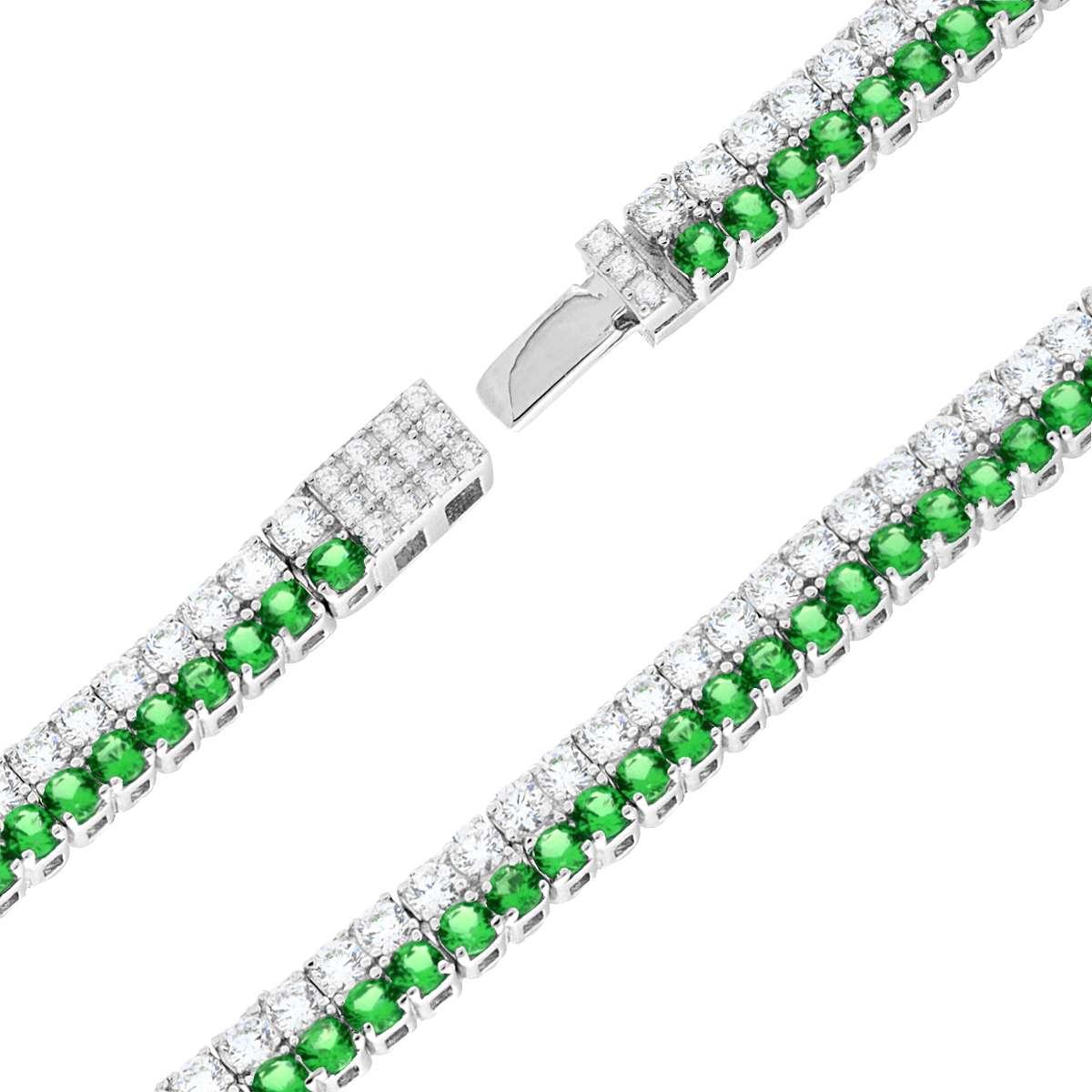 Bracciale tennis doppio con zirconi bianchi e verdi - argento 925