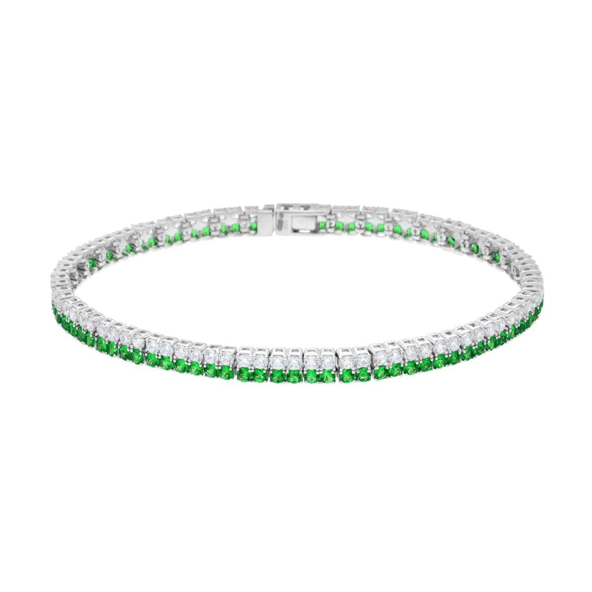 Bracciale tennis doppio con zirconi bianchi e verdi - argento 925