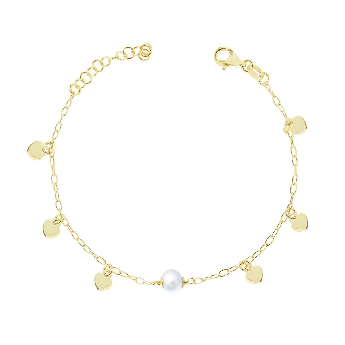 Bracciale con cuoricini pendenti e perline - argento 925 gold