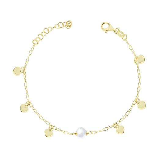 Bracciale con cuoricini pendenti e perline - argento 925 gold