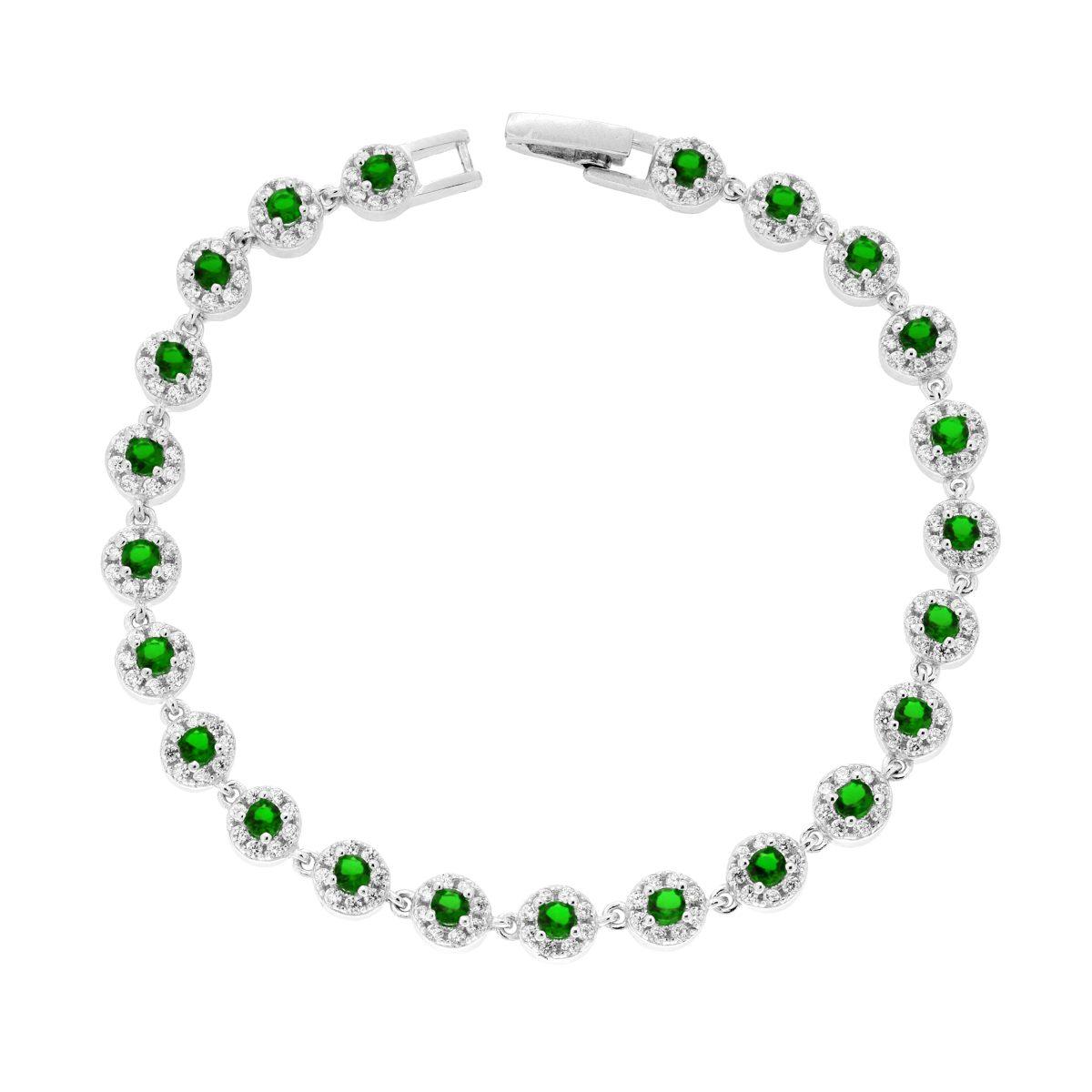 Bracciale tennis fiori verde smeraldo- argento 925