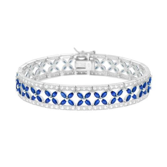 Bracciale Tennis taglio fiore zirconi bianchi e blu zaffiro  - argento 925