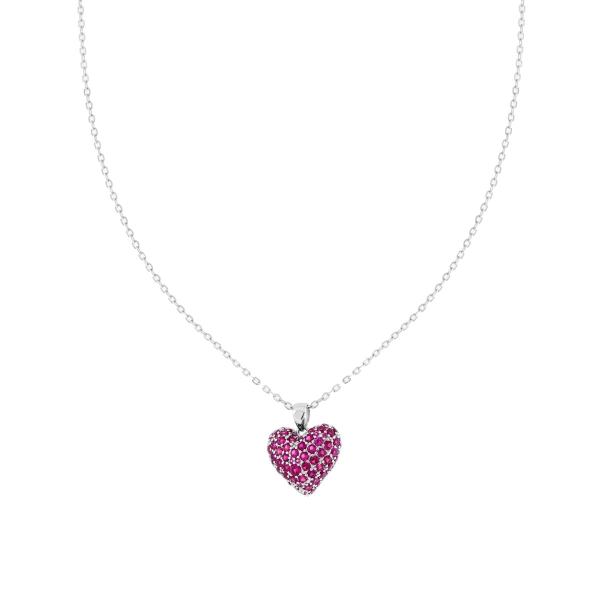 Collana cuore zirconato fucsia - argento 925