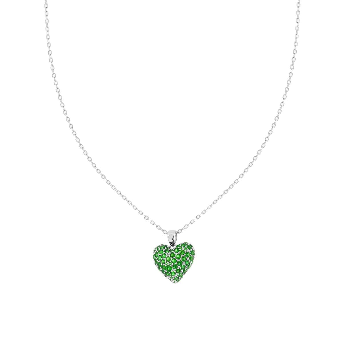 Collana cuore zirconato verde - argento 925