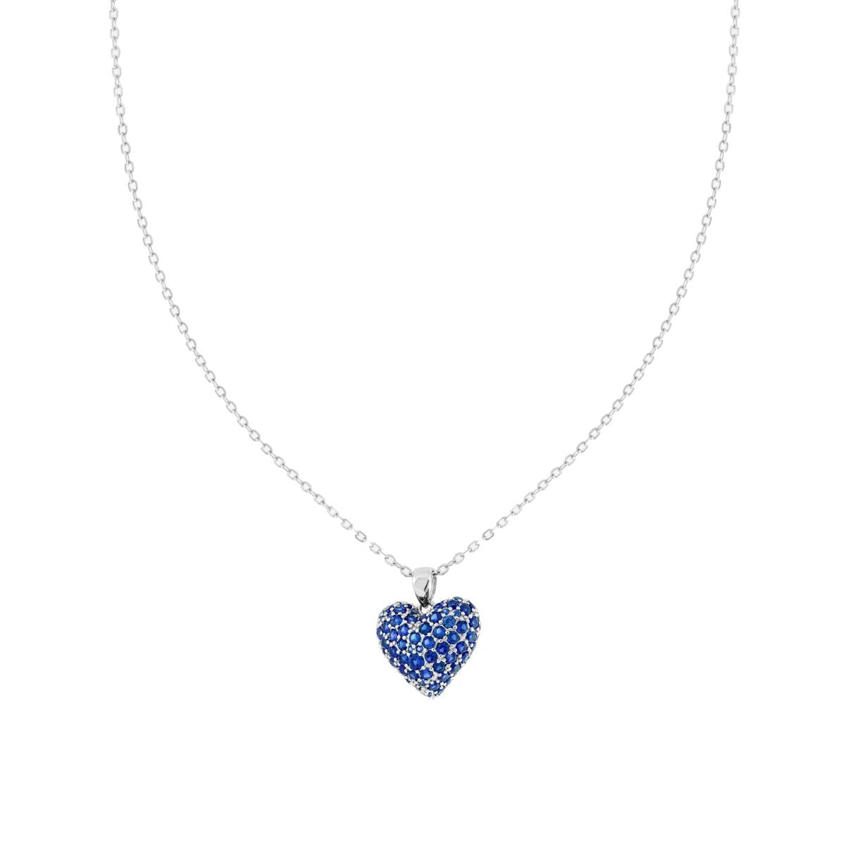 Collana cuore zirconato blu zaffiro - argento 925