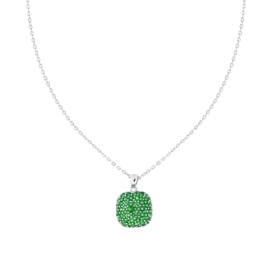 Collana punto luce pavè con zirconi verde smeraldo - argento  925