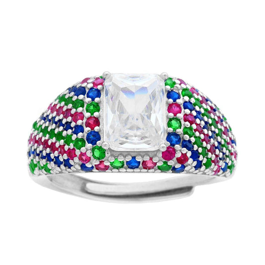 Anello chevalier zirconi multicolor - argento 925