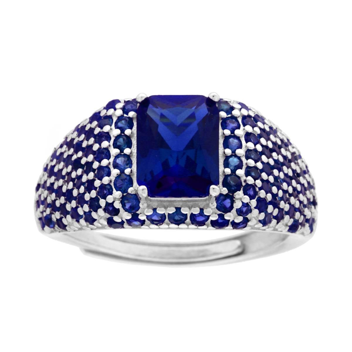 Anello chevalier zirconi blu- argento 925