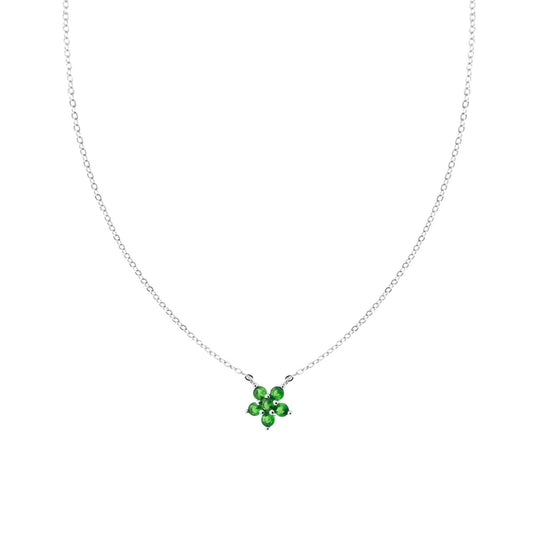 Collana con fiorellino zirconato verde smeraldo - argento 925