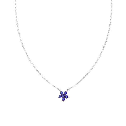 Collana con fiorellino zirconato blu zaffiro - argento 925