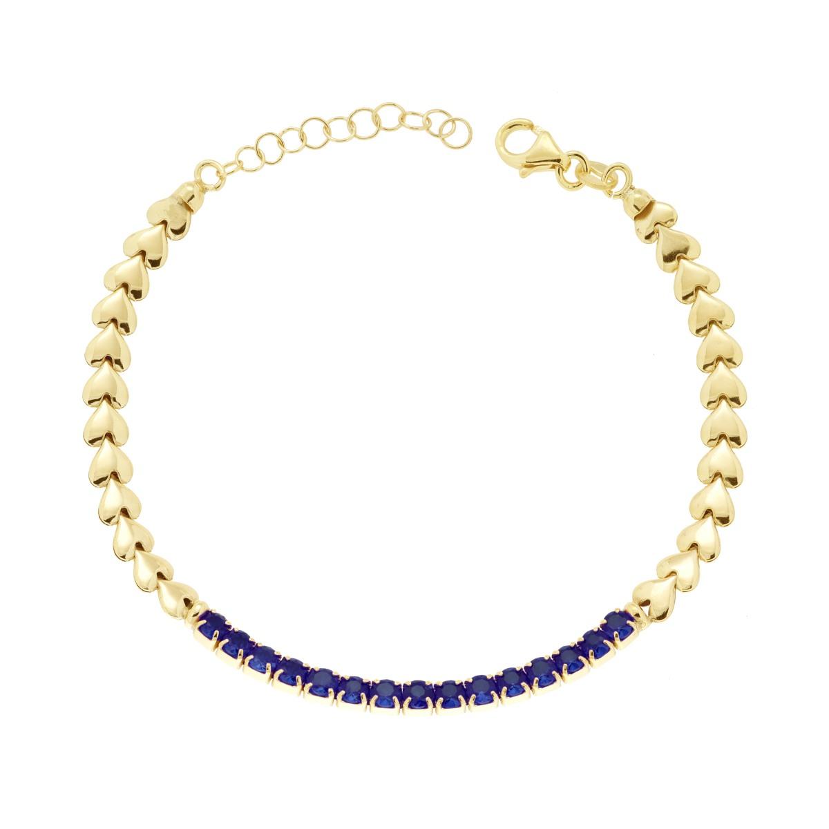 Bracciale Catena Cuori e Cubic Zirconia Blu Zaffiro-argento 925 gold