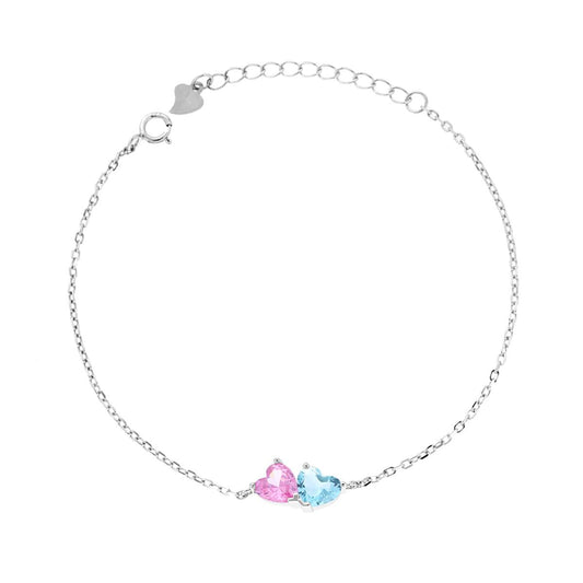 Bracciale con due cuori zirconati - argento 925