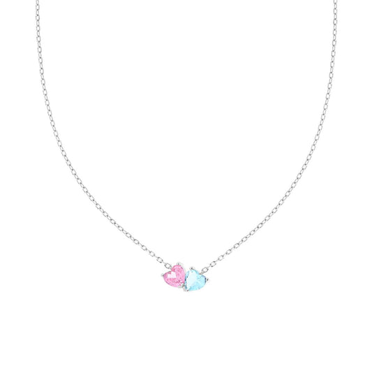 Collana due cuori rosa e azzurro - argento 925