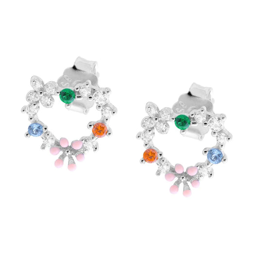 Orecchini cuore a lobo con zirconi multicolor - argento 925