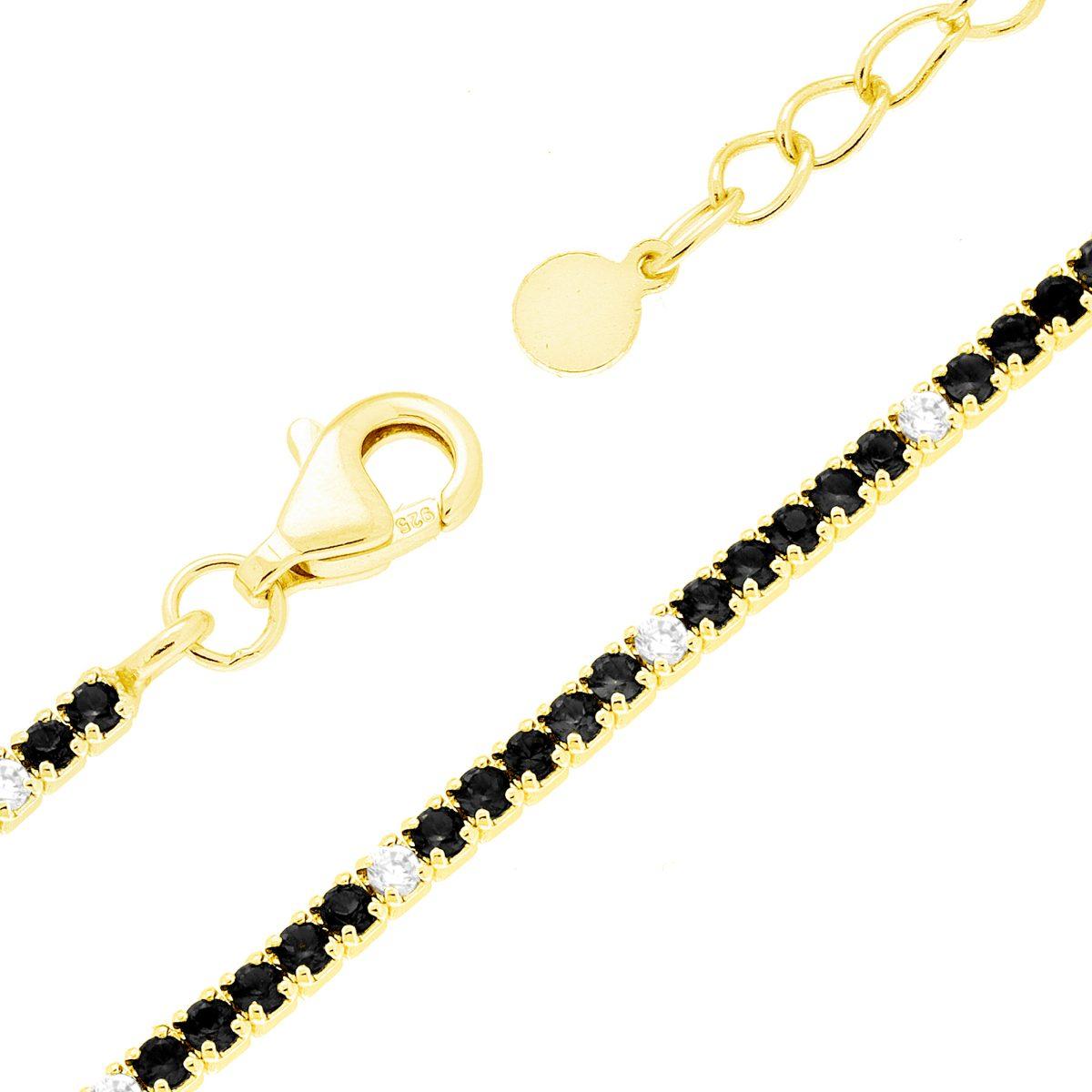 Bracciale tennis nero  con zircone bianco alternato - argento 925 gold