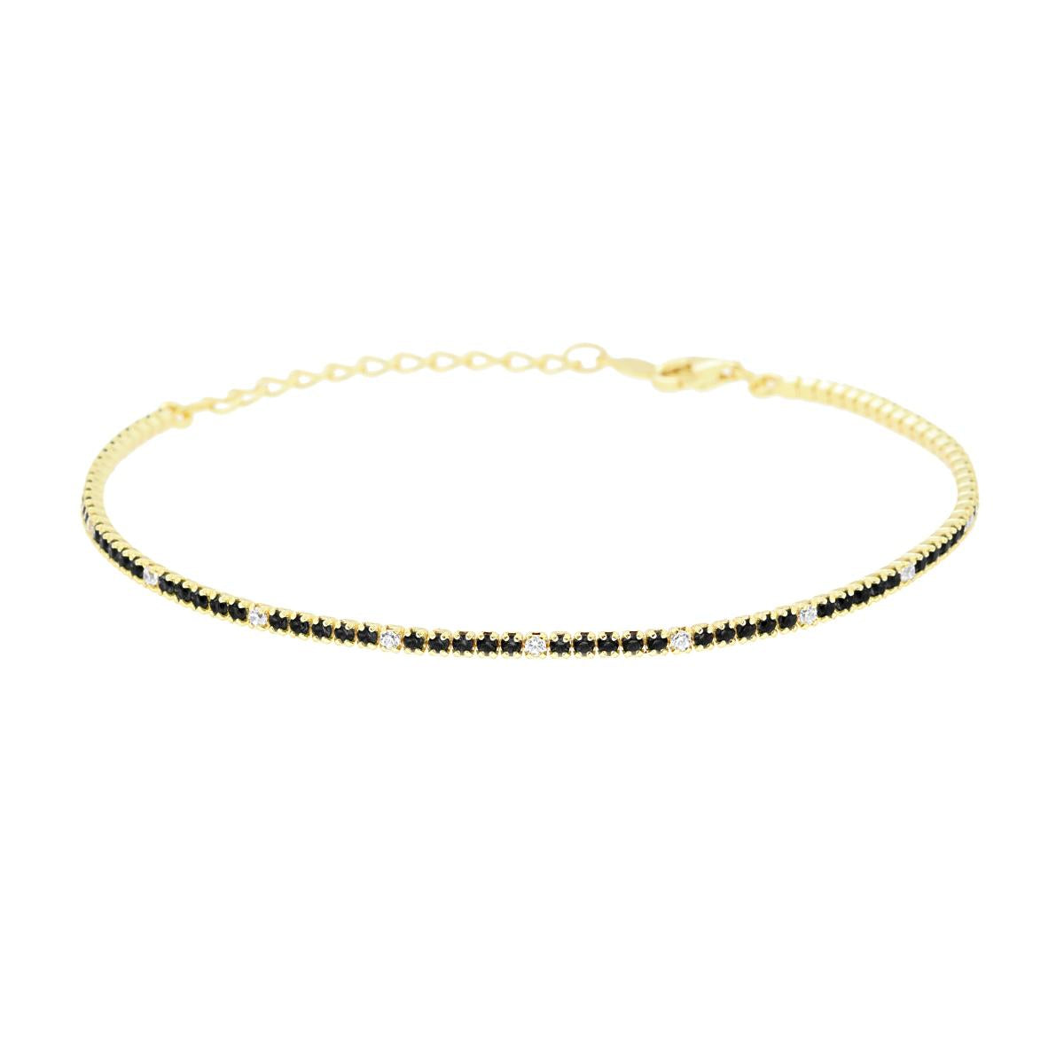 Bracciale tennis nero  con zircone bianco alternato - argento 925 gold