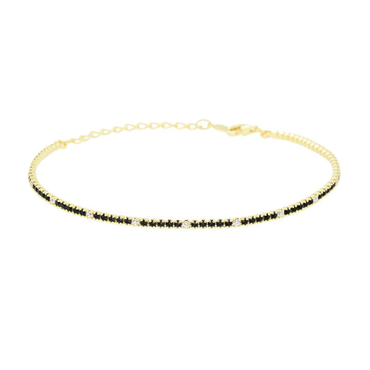 Bracciale tennis nero  con zircone bianco alternato - argento 925 gold