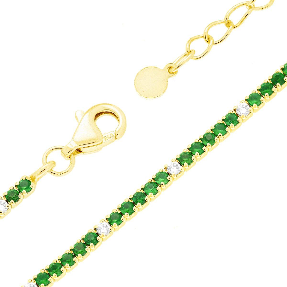 Bracciale tennis verde smeraldo con zircone bianco alternato - argento 925 gold