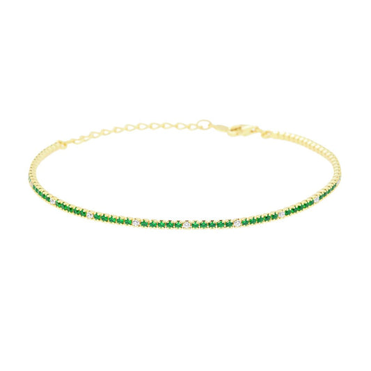 Bracciale tennis verde smeraldo con zircone bianco alternato - argento 925 gold