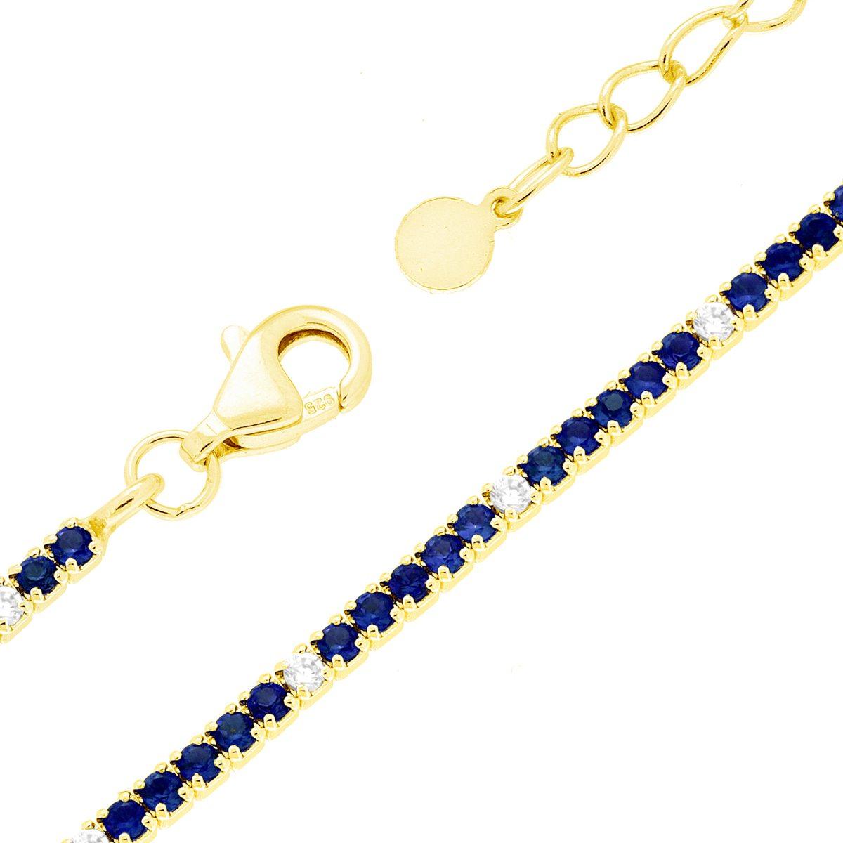 Bracciale tennis blu zaffiro  con zircone bianco alternato - argento 925 gold