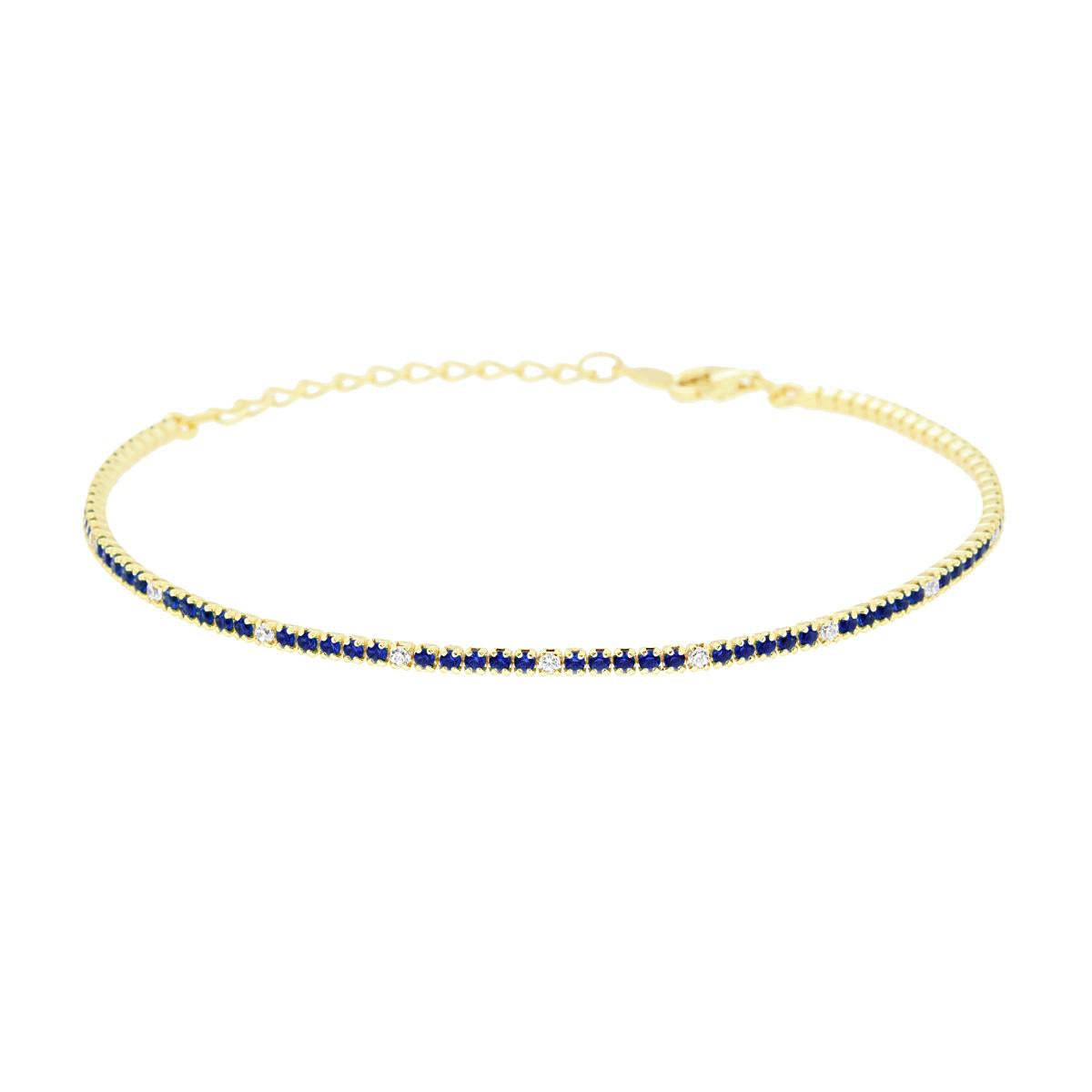 Bracciale tennis blu zaffiro  con zircone bianco alternato - argento 925 gold