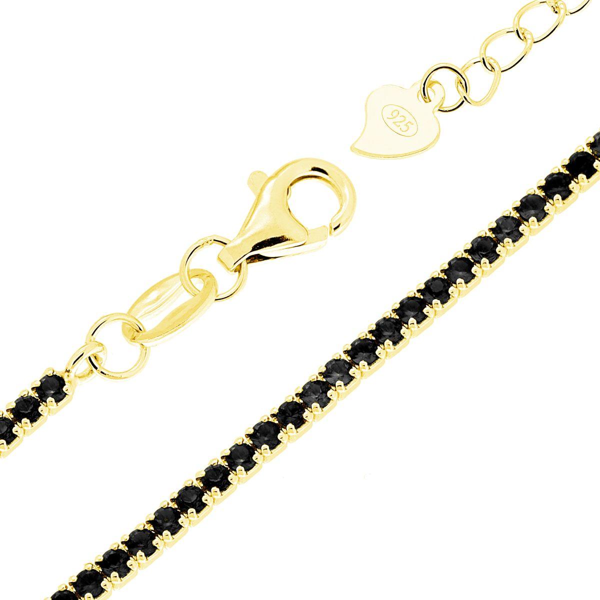 Bracciale tennis con zirconi neri 1,55mm - argento 925 gold