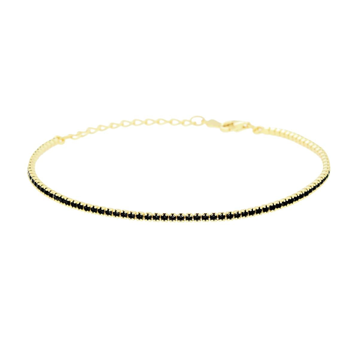 Bracciale tennis con zirconi neri 1,55mm - argento 925 gold