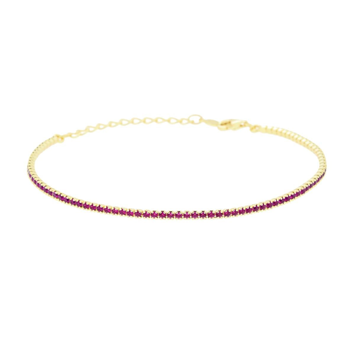 Bracciale tennis con zirconi fucsia  1,55mm - argento 925 gold