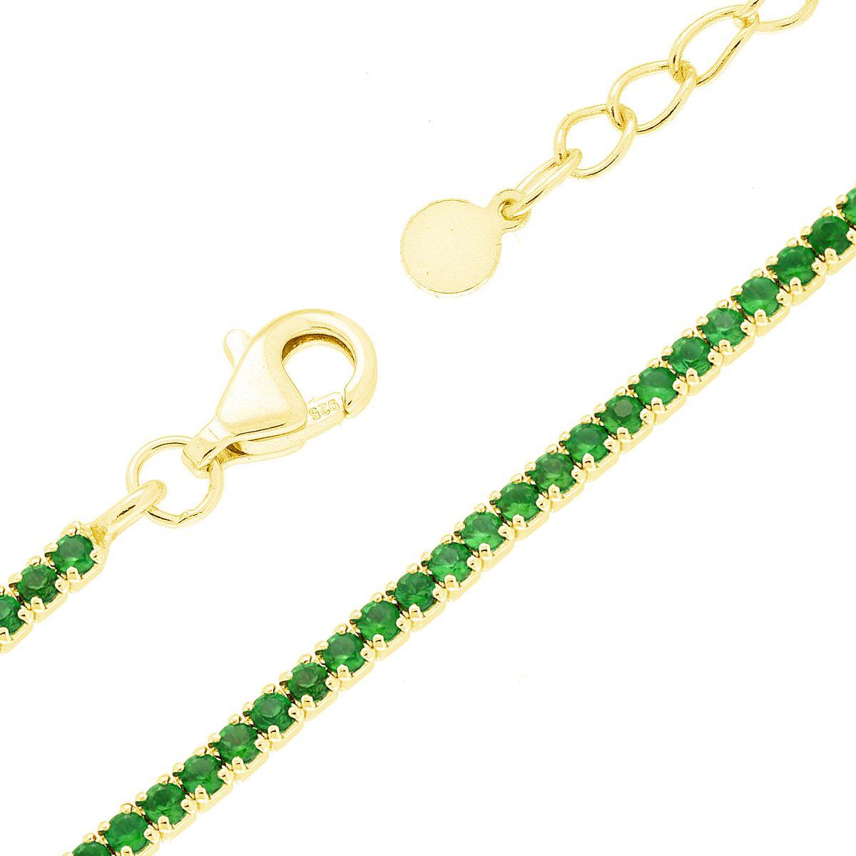 Bracciale tennis con zirconi verde smeraldo 1,55mm - argento 925 gold