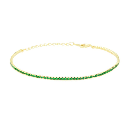 Bracciale tennis con zirconi verde smeraldo 1,55mm - argento 925 gold