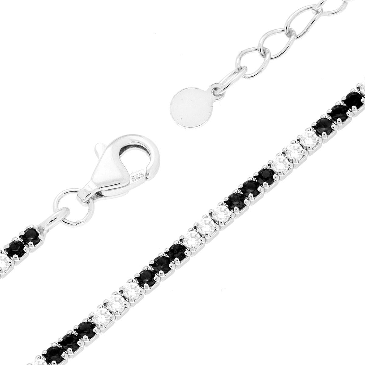 Bracciale tennis con  3 zirconi neri  alternati  1,55mm - argento 925