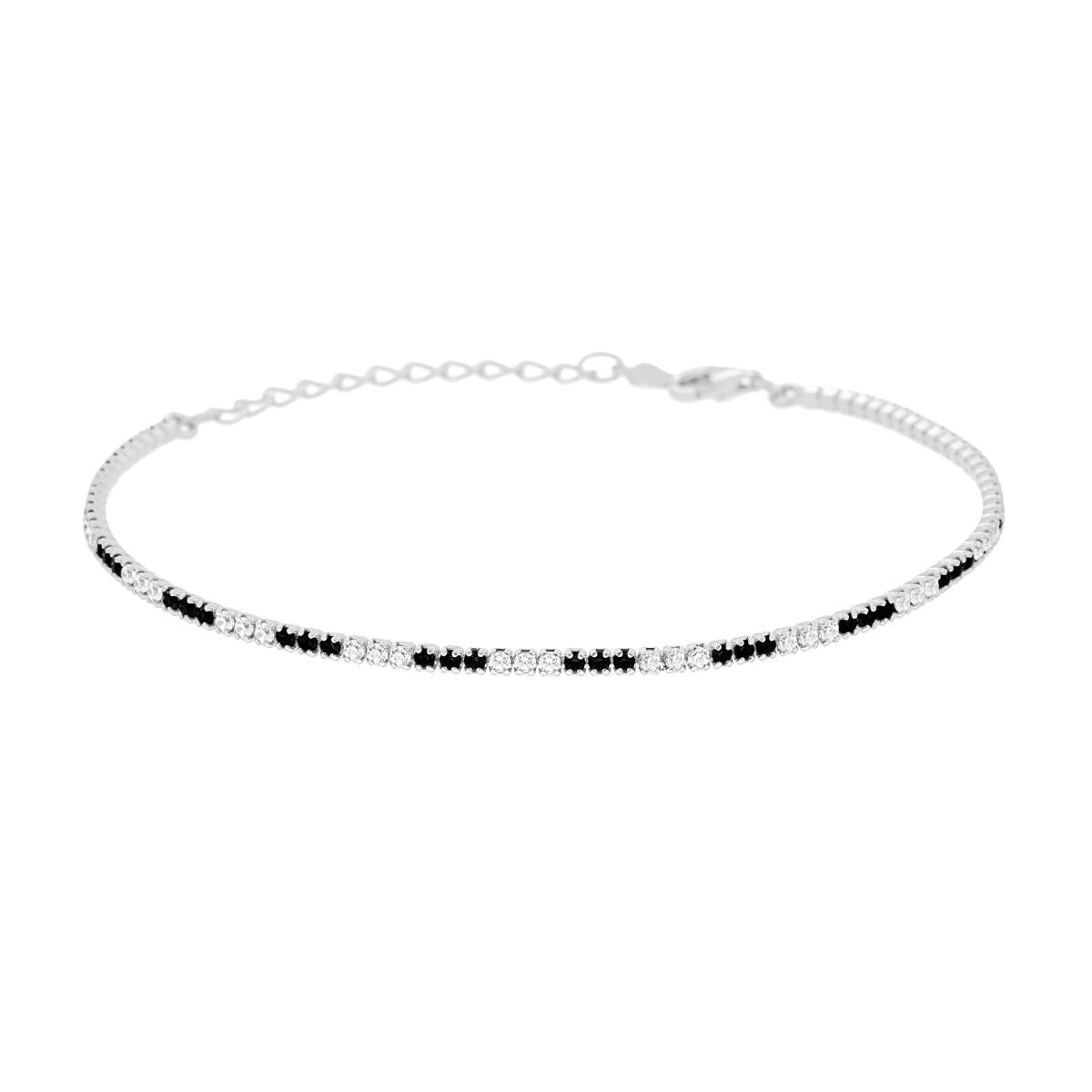 Bracciale tennis con  3 zirconi neri  alternati  1,55mm - argento 925