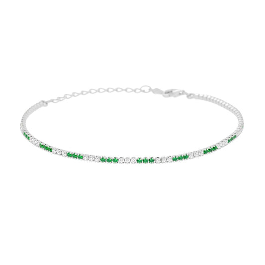 Bracciale tennis con  3 zirconi verde smeraldo alternati  1,55mm - argento 925