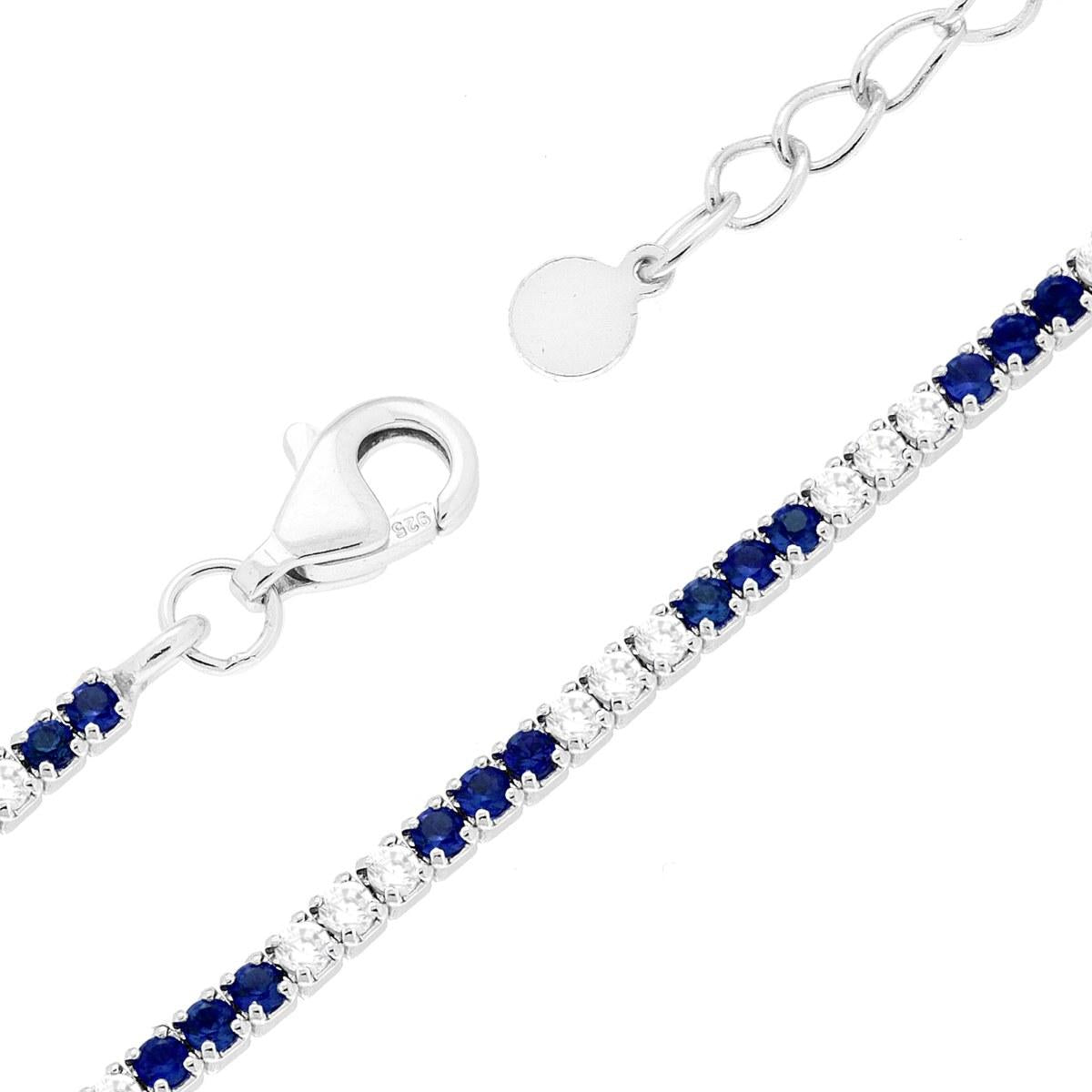 Bracciale tennis con  3 zirconi blu  alternati  1,55mm - argento 925