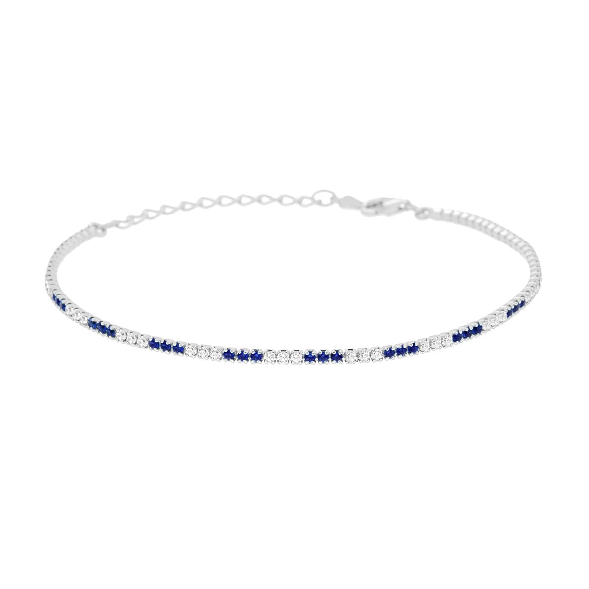 Bracciale tennis con  3 zirconi blu  alternati  1,55mm - argento 925