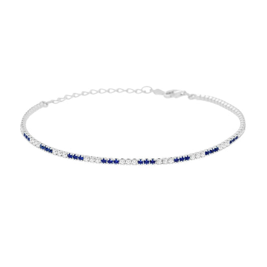 Bracciale tennis con  3 zirconi blu  alternati  1,55mm - argento 925