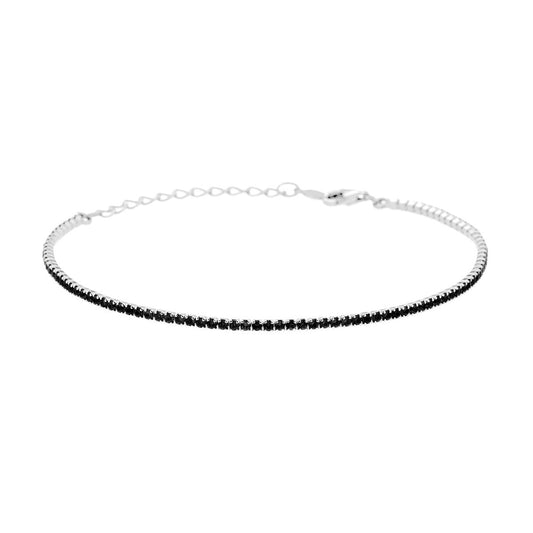 Bracciale tennis con zirconi neri  1,55mm - argento 925 gold