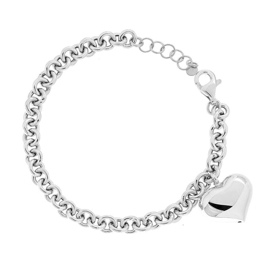 Bracciale catena con cuore bombato pendente - argento 925