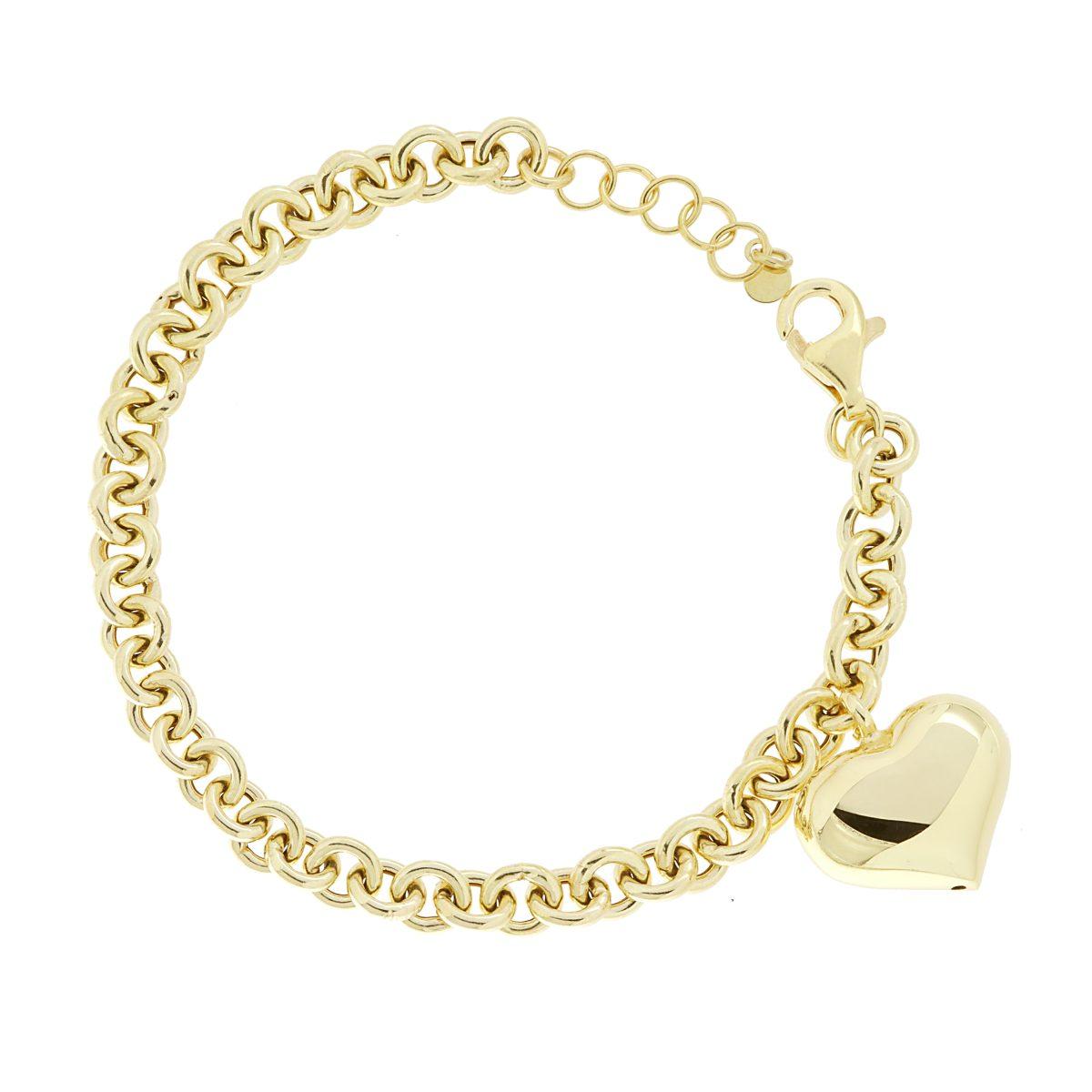 Bracciale catena con cuore bombato pendente - argento 925 gold