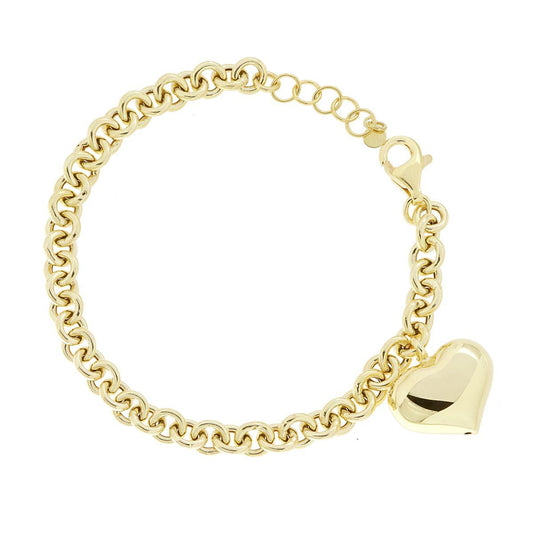 Bracciale catena con cuore bombato pendente - argento 925 gold