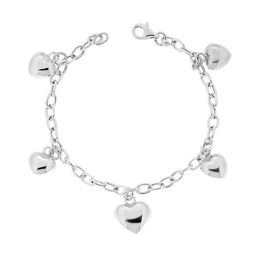 Bracciale catena con cuoricini bombati - argento 925