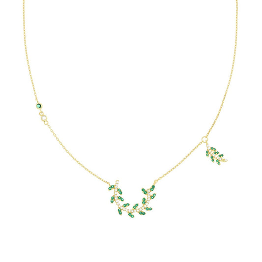 Collana garden con zirconi bianchi e verde smeraldo- argento 925  gold