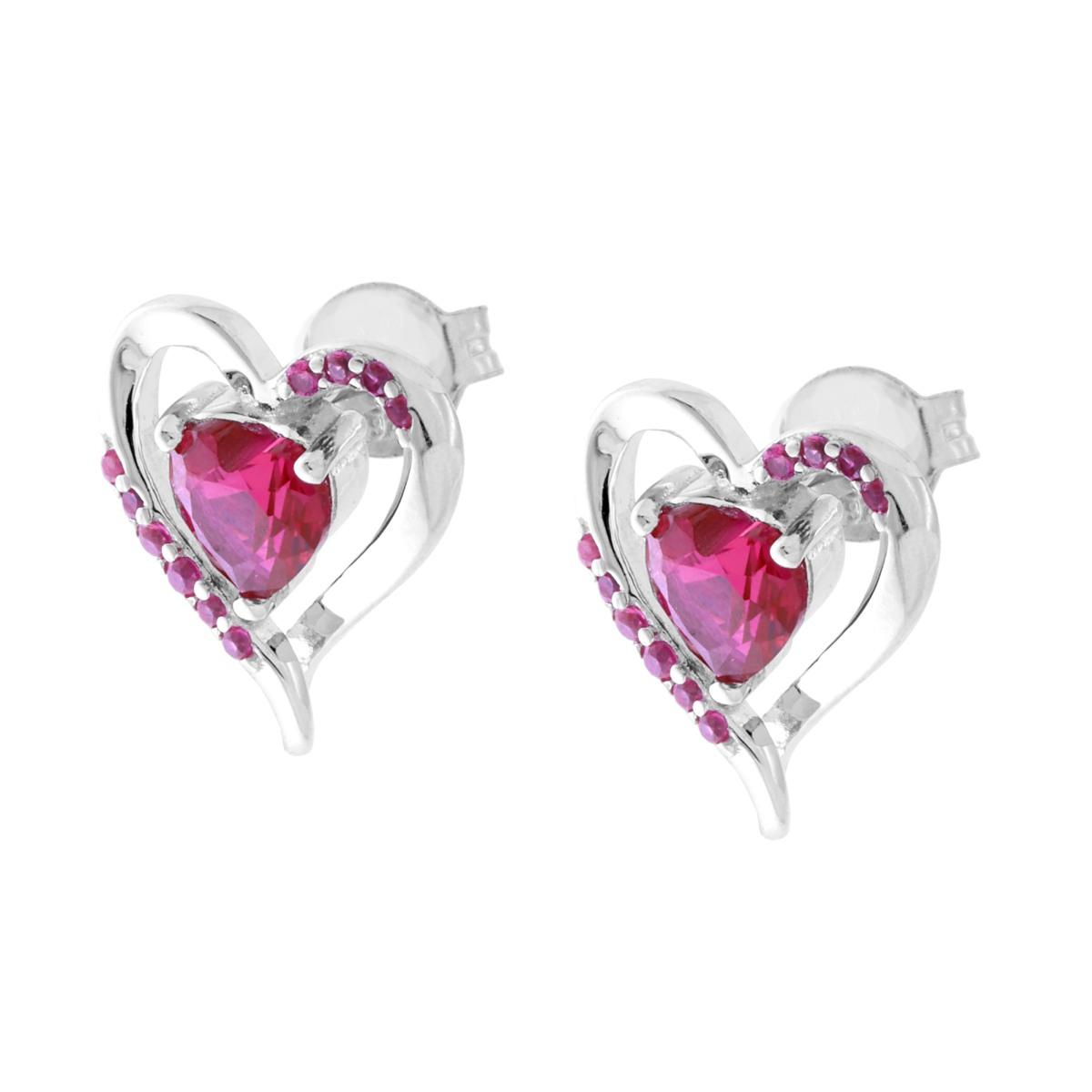 Orecchini lobo con cuore fucsia - argento 925