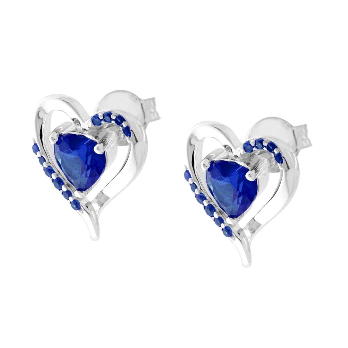 Orecchini lobo con cuore blu zaffiro  - argento 925