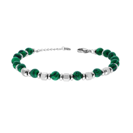 Bracciale Catena con Pietre Naturali Verde Malachite e Bulloncini