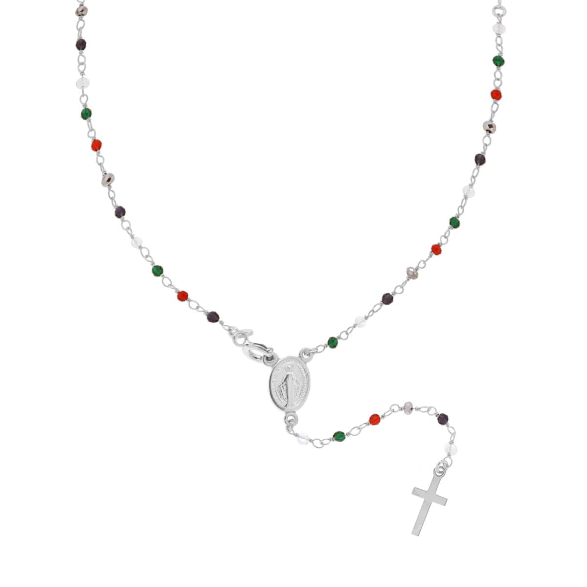 Collana rosario 50cm con grani crystal- argento 925