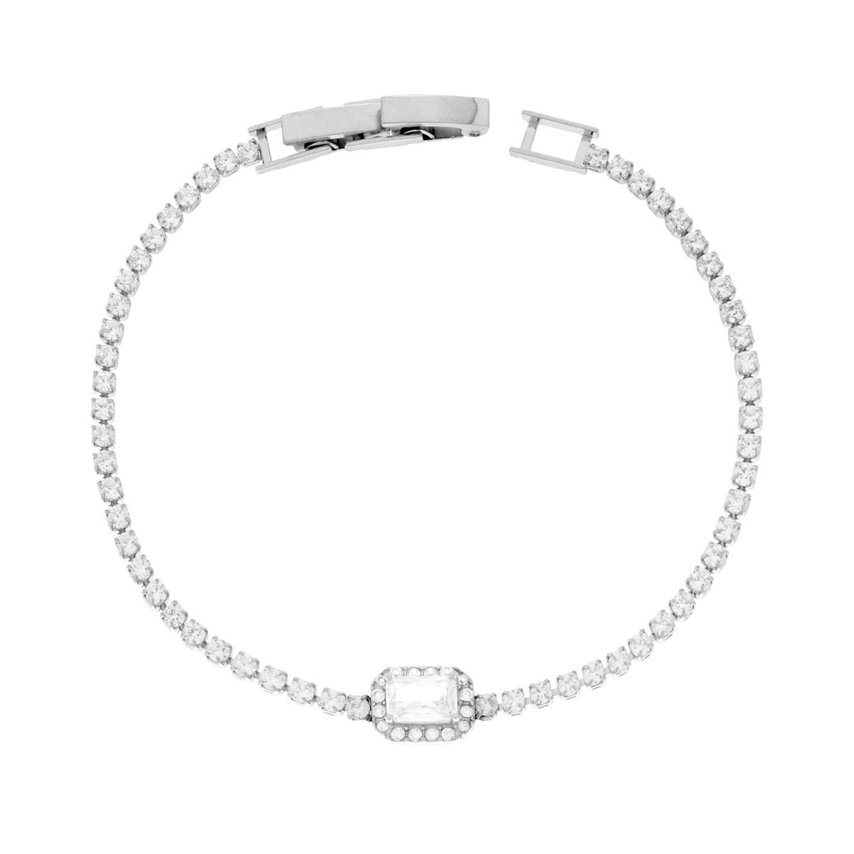 Bracciale Tennis con Rettangolo Baguette e Cubic Zirconia Bianchi