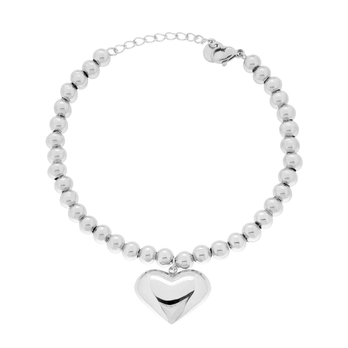 Bracciale Catena Palline con Cuore bombato