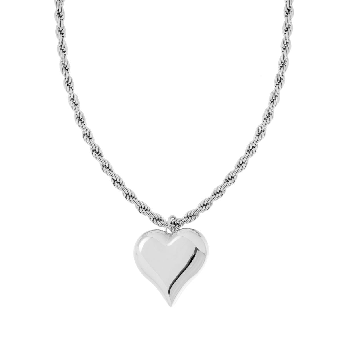 Collana corda con cuore bombato silver